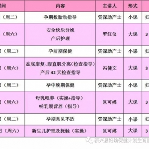 新兴县妇幼保健院2018年4月孕妇学校课程表